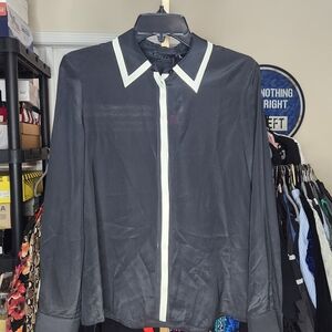 Alice + Olivia Black Blouse with White Trim